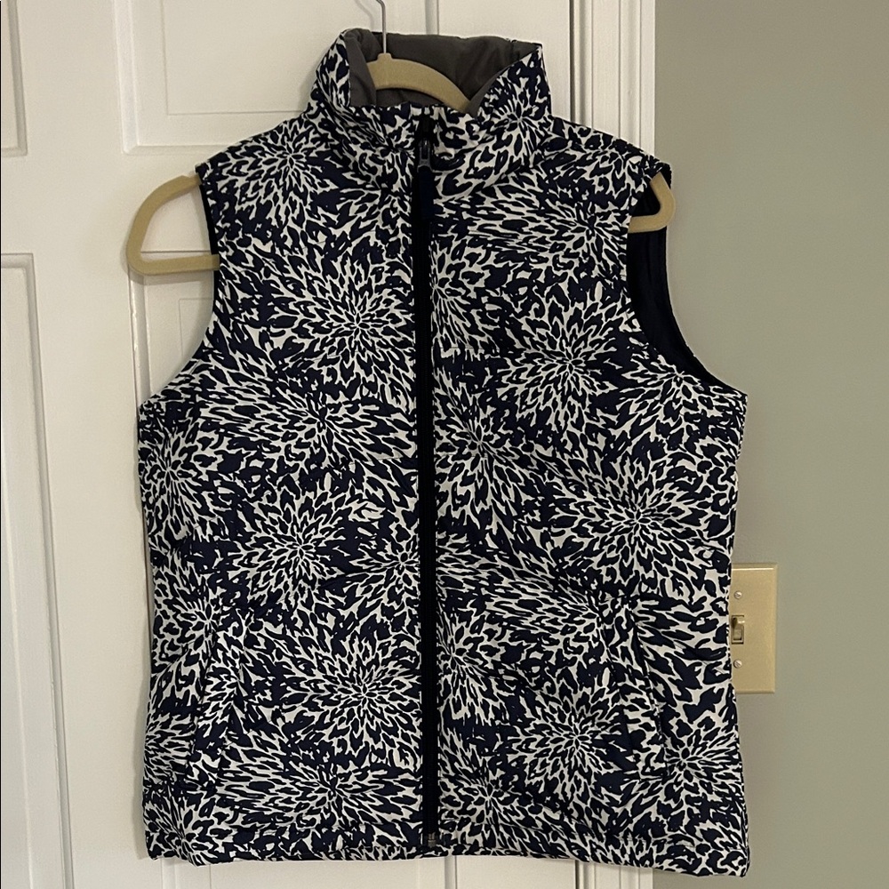 Lands' End Navy and White Quilted Down Vest
